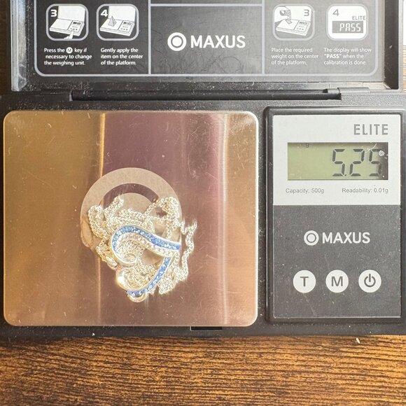 VTG Sterling Silver 925 Blue & White CZ Heart Pendant Necklace Size 20" Length - Picture 12 of 12